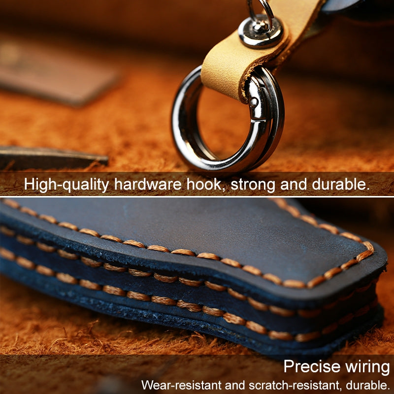 For-Mercedes-Benz-Old-Style-Car-Cowhide-Leather-Key-Protective-Cover-Key-Case-(Blue)