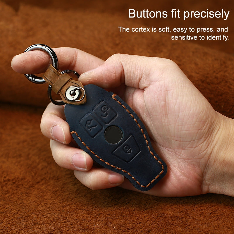 For-Mercedes-Benz-Old-Style-Car-Cowhide-Leather-Key-Protective-Cover-Key-Case-(Blue)