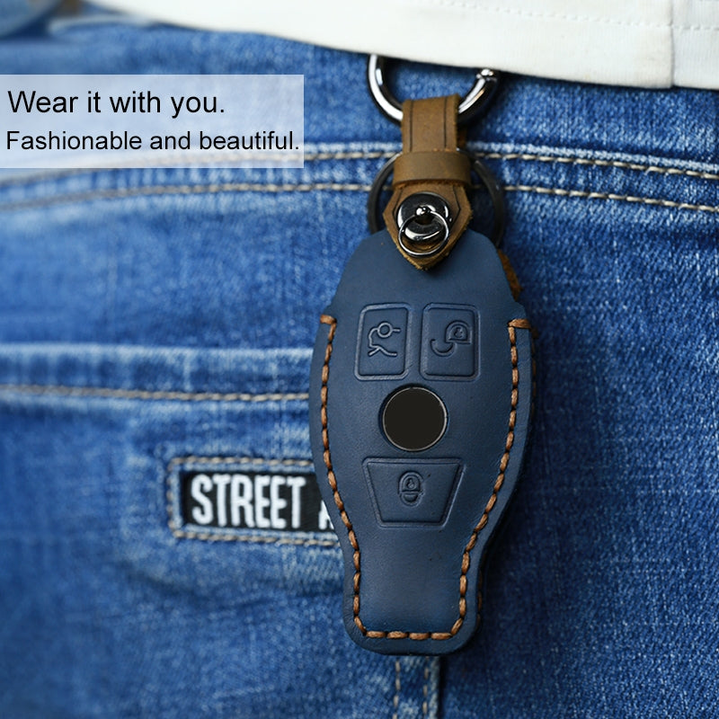 For-Mercedes-Benz-Old-Style-Car-Cowhide-Leather-Key-Protective-Cover-Key-Case-(Blue)
