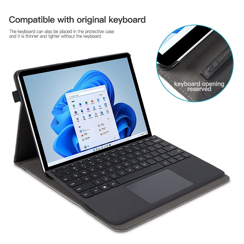 For-Microsoft-Surface-Pro-10-/-9-Cloth-Texture-Stitching-Leather-Tablet-Case(Black)