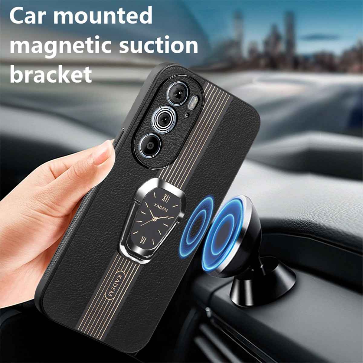 For Motorola Edge 30 Pro Magnetic Litchi Leather Back Phone Case with Holder(Black)