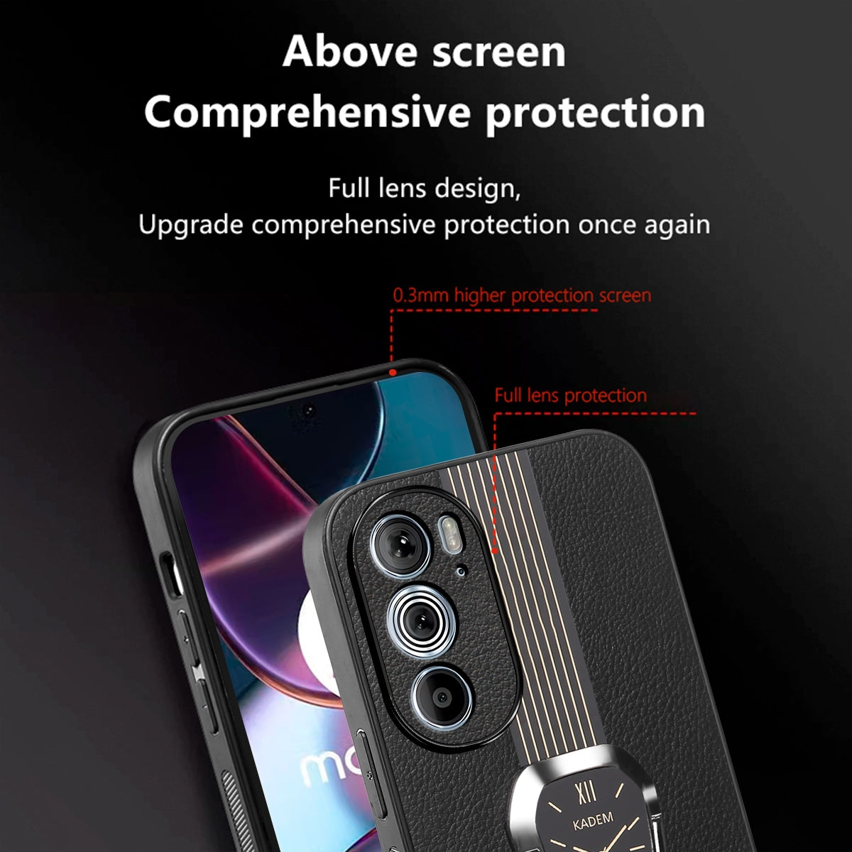 For-Motorola-Edge-30-Pro-Magnetic-Litchi-Leather-Back-Phone-Case-with-Holder(Black)