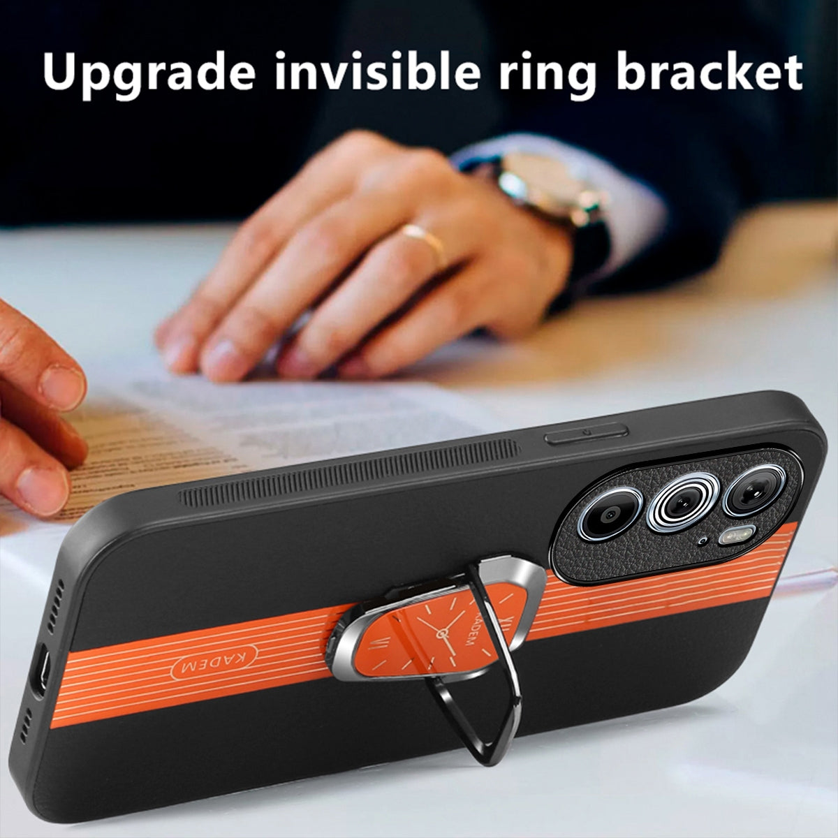 For-Motorola-Edge-30-Pro-Magnetic-Litchi-Leather-Back-Phone-Case-with-Holder(Black)