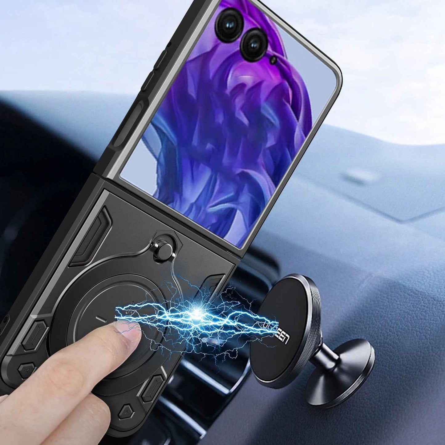 For-Motorola-Razr-50-Ultra-CD-Texture-Magnetic-Holder-Phone-Case(Blue)