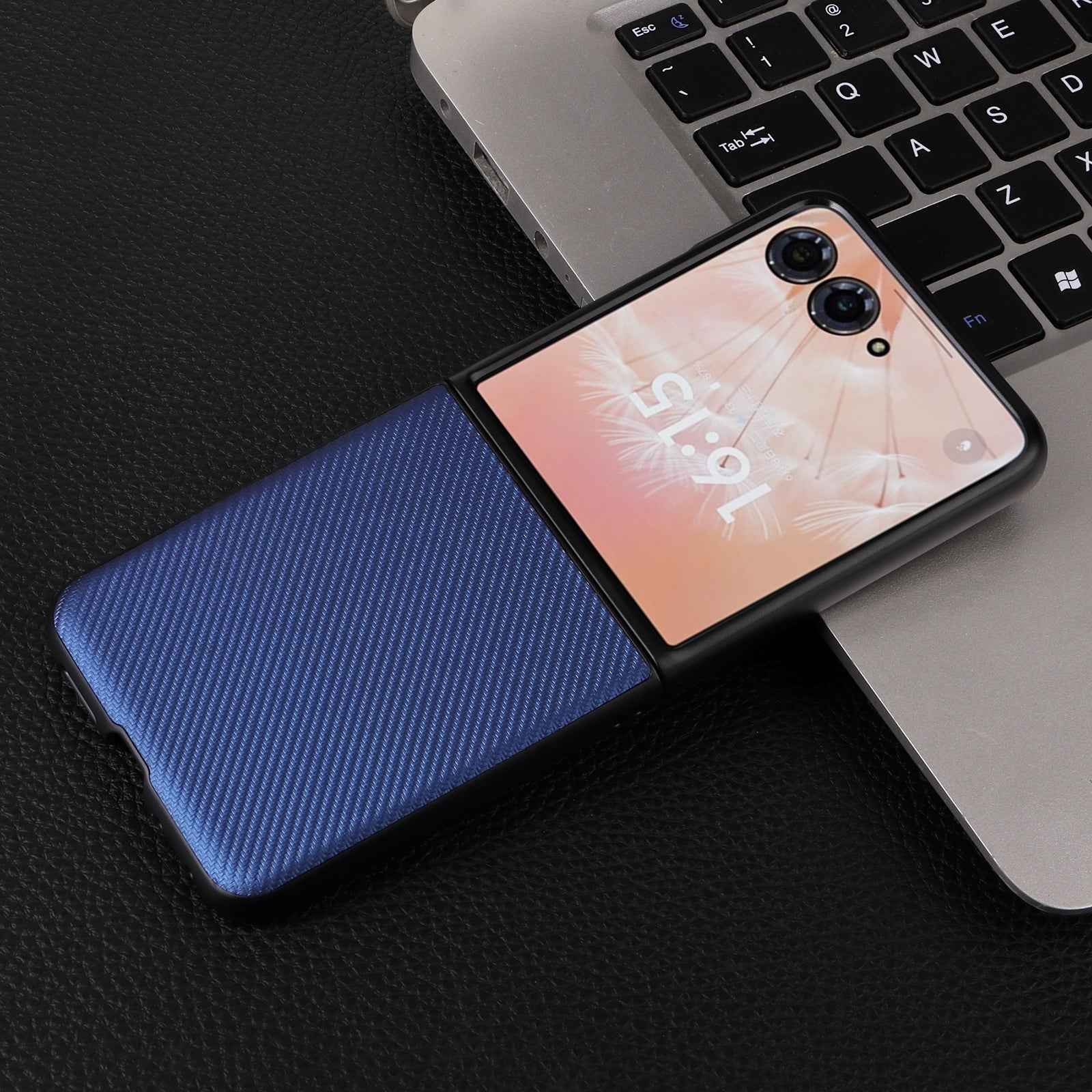 For Motorola Moto Razr 50 Ultra PU Leather PC Phone Case(Blue)