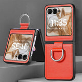 For-Motorola-Razr-50-Ultra-Litchi-Texture-Leather-Ring-Fold-Phone-Case(Orange)