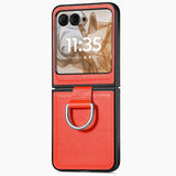 For-Motorola-Razr-50-Ultra-Litchi-Texture-Leather-Ring-Fold-Phone-Case(Orange)