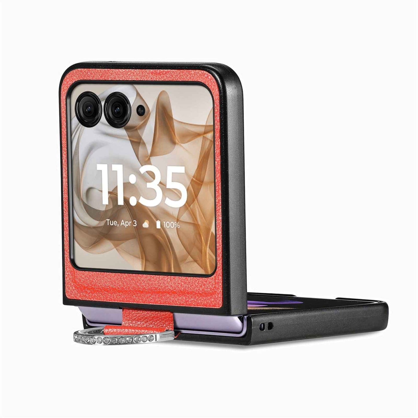 For-Motorola-Razr-50-Ultra-Litchi-Texture-Leather-Ring-Fold-Phone-Case(Orange)