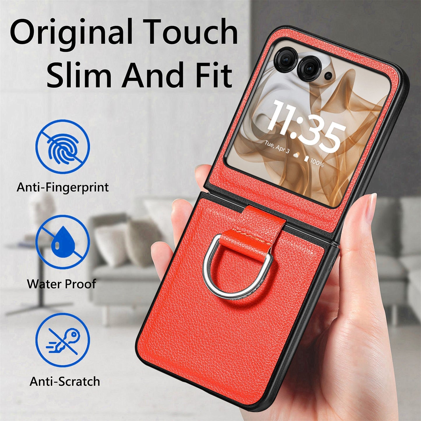For-Motorola-Razr-50-Ultra-Litchi-Texture-Leather-Ring-Fold-Phone-Case(Orange)