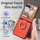For-Motorola-Razr-50-Ultra-Litchi-Texture-Leather-Ring-Fold-Phone-Case(Orange)
