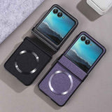 For Motorola Razr 50 Three-stage Folding Magsafe Cloth Texture Phone Case(Dark Green)