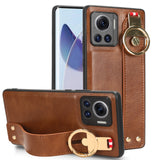 For-Motorola-Edge-30-Ultra-Wristband-Leather-Back-Phone-Case(Brown)
