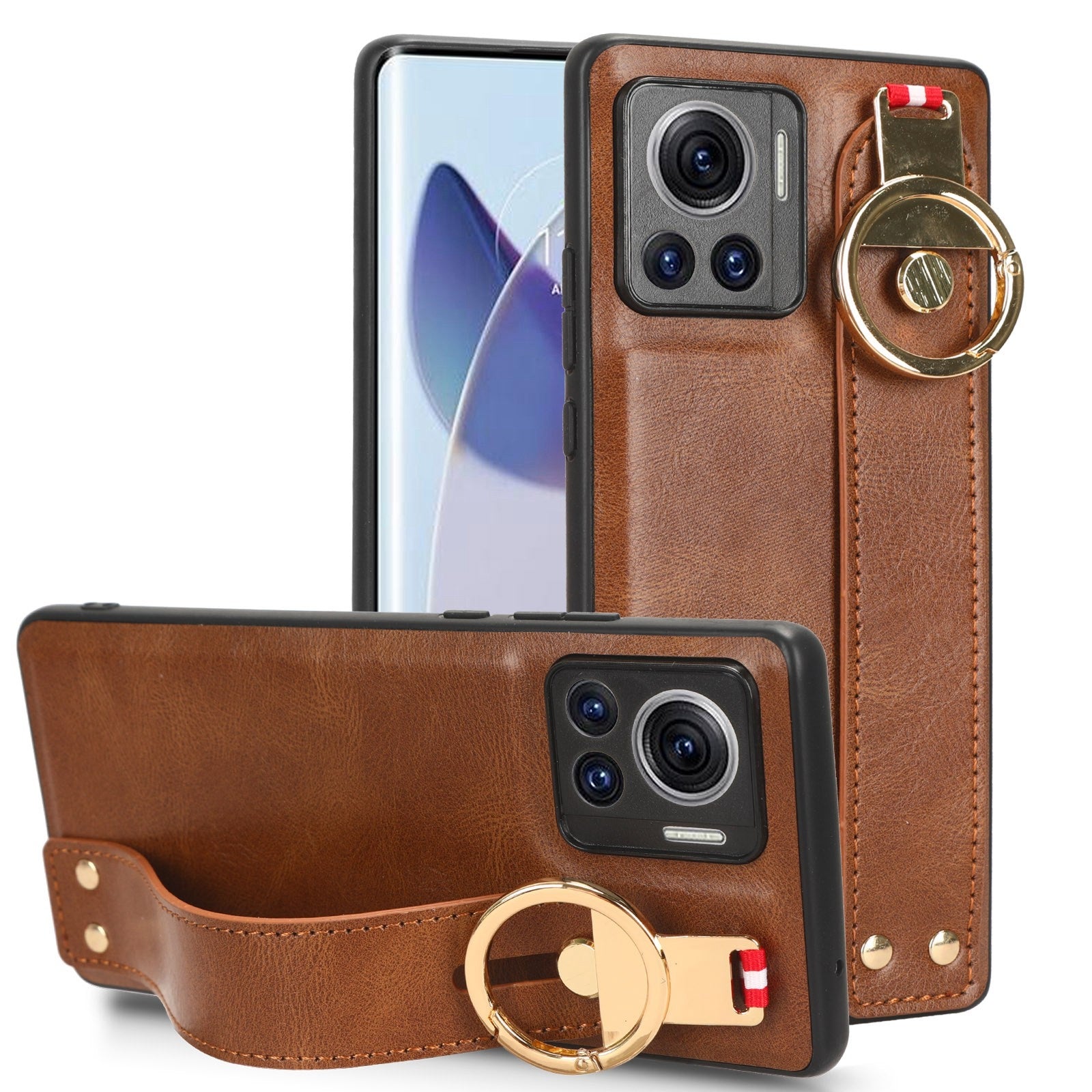For-Motorola-Edge-30-Ultra-Wristband-Leather-Back-Phone-Case(Brown)