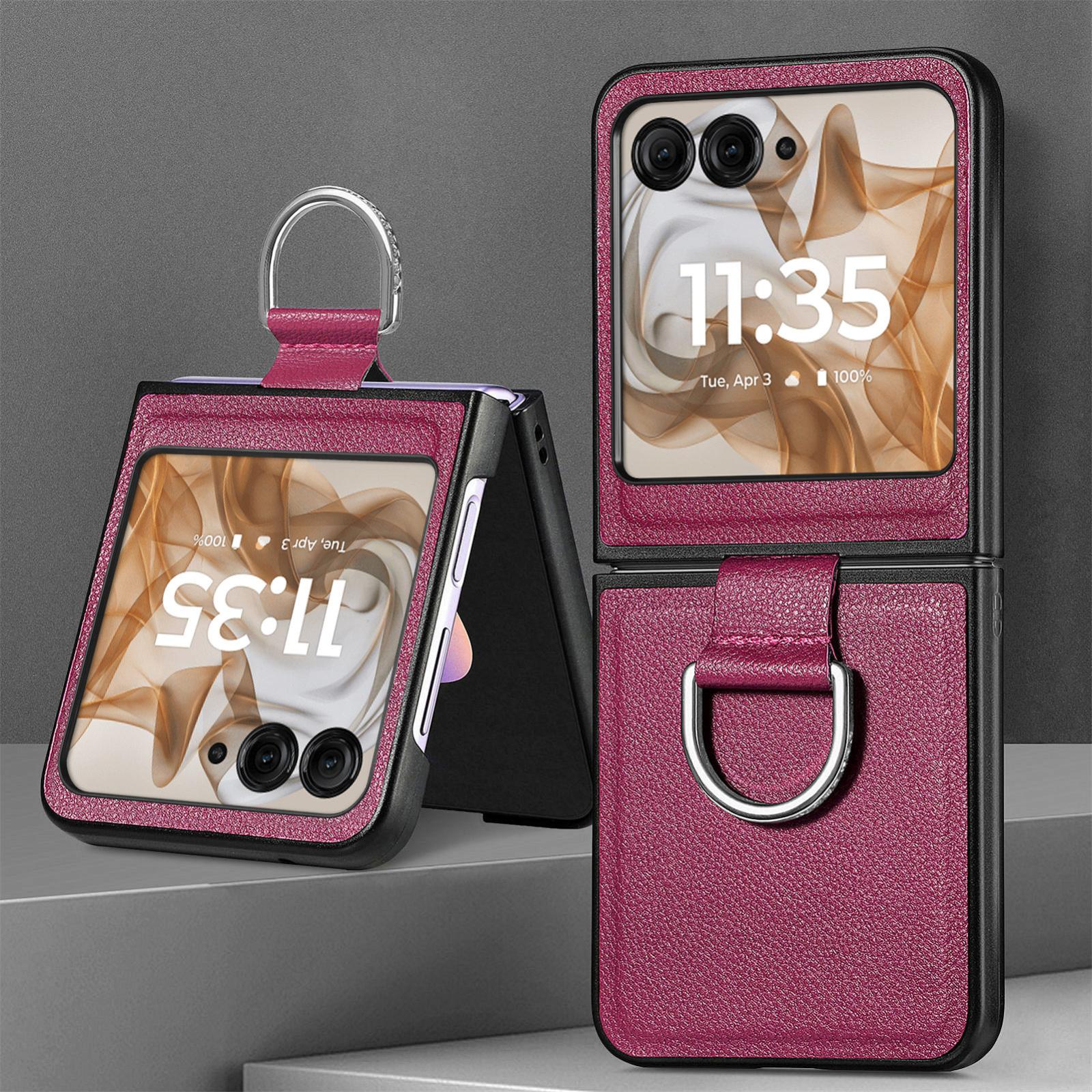 For-Motorola-Razr-50-Ultra-Litchi-Texture-Leather-Ring-Fold-Phone-Case(Purple)