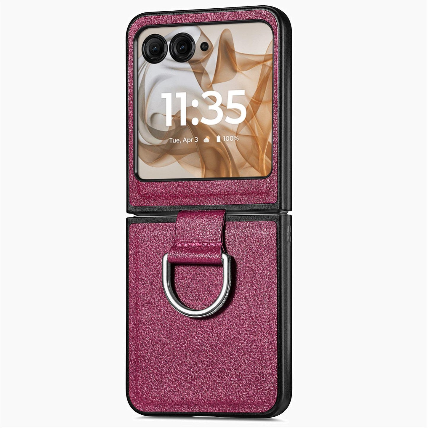 For-Motorola-Razr-50-Ultra-Litchi-Texture-Leather-Ring-Fold-Phone-Case(Purple)
