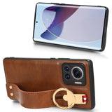 For-Motorola-Edge-30-Ultra-Wristband-Leather-Back-Phone-Case(Brown)