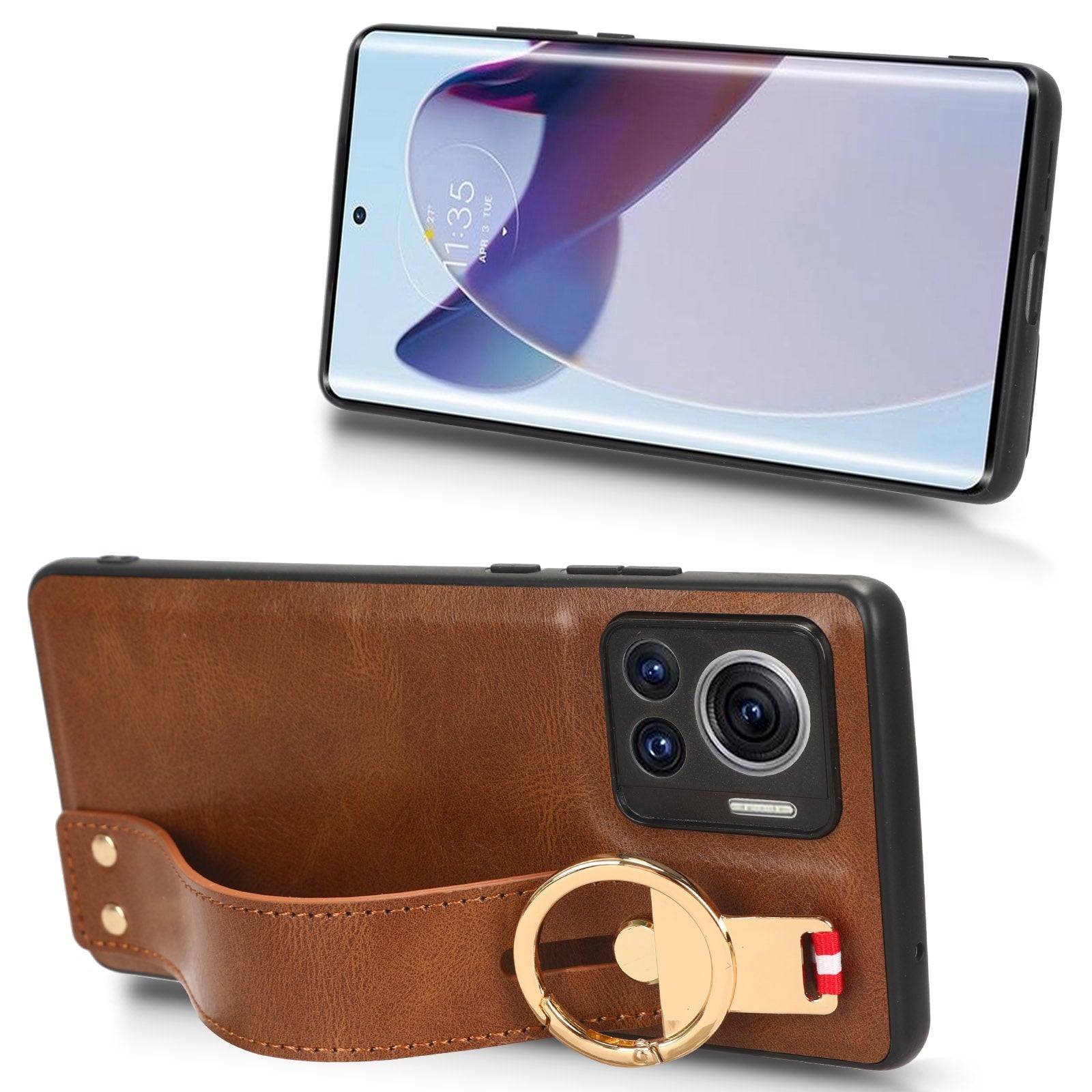 For-Motorola-Edge-30-Ultra-Wristband-Leather-Back-Phone-Case(Brown)