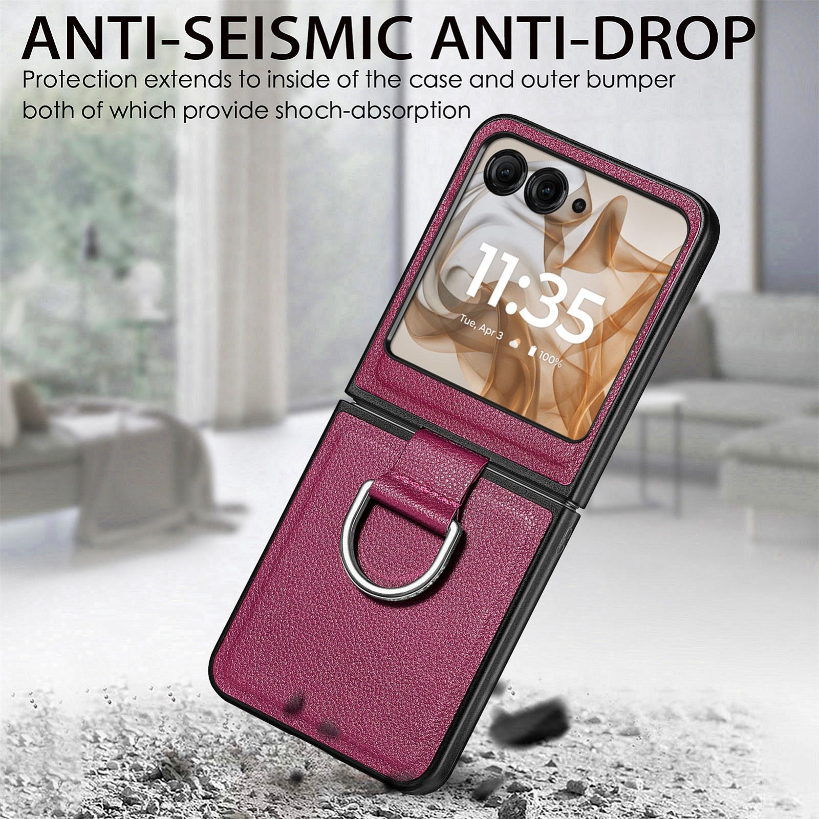 For-Motorola-Razr-50-Ultra-Litchi-Texture-Leather-Ring-Fold-Phone-Case(Purple)