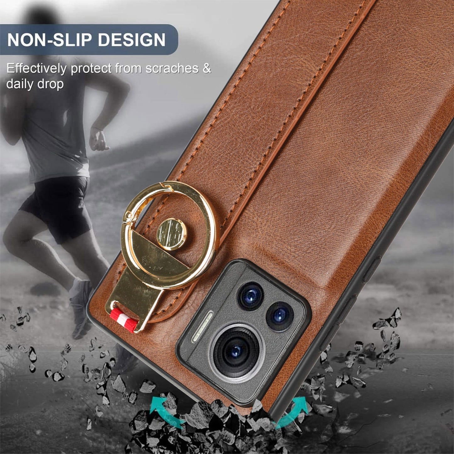 For-Motorola-Edge-30-Ultra-Wristband-Leather-Back-Phone-Case(Brown)