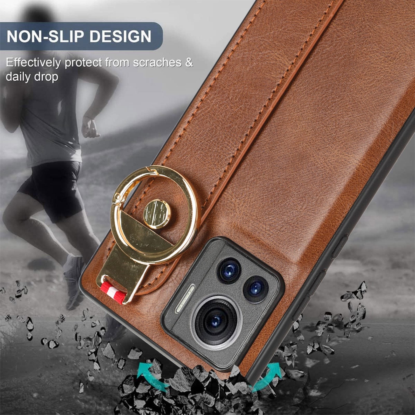 For-Motorola-Edge-30-Ultra-Wristband-Leather-Back-Phone-Case(Brown)