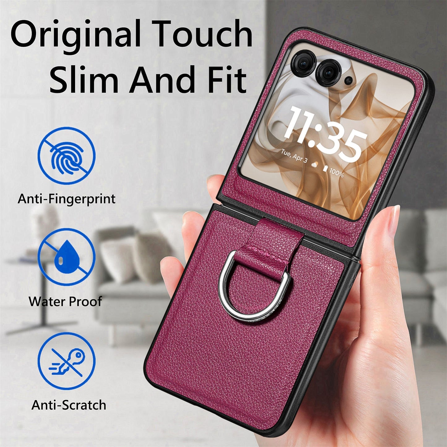For-Motorola-Razr-50-Ultra-Litchi-Texture-Leather-Ring-Fold-Phone-Case(Purple)