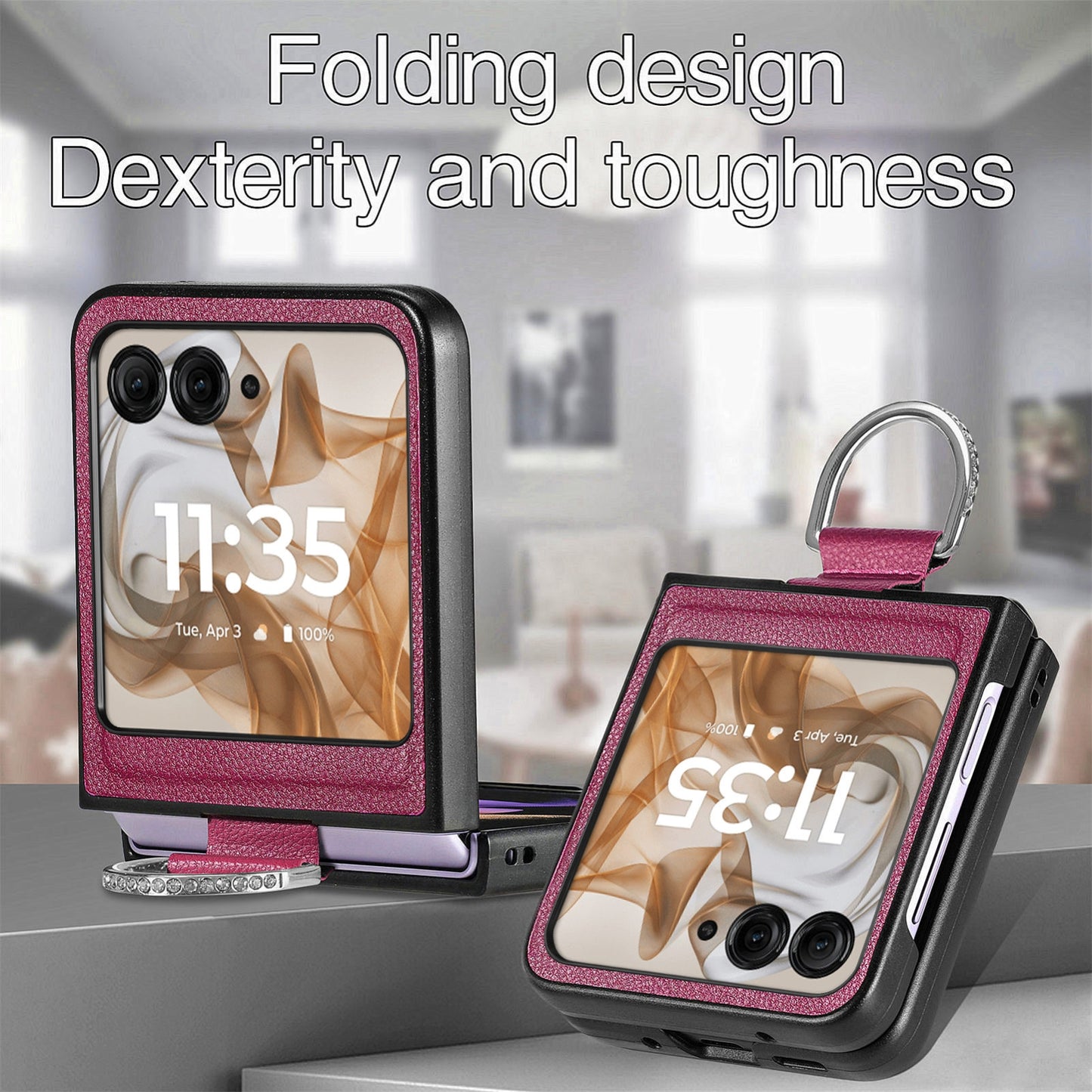 For-Motorola-Razr-50-Ultra-Litchi-Texture-Leather-Ring-Fold-Phone-Case(Purple)