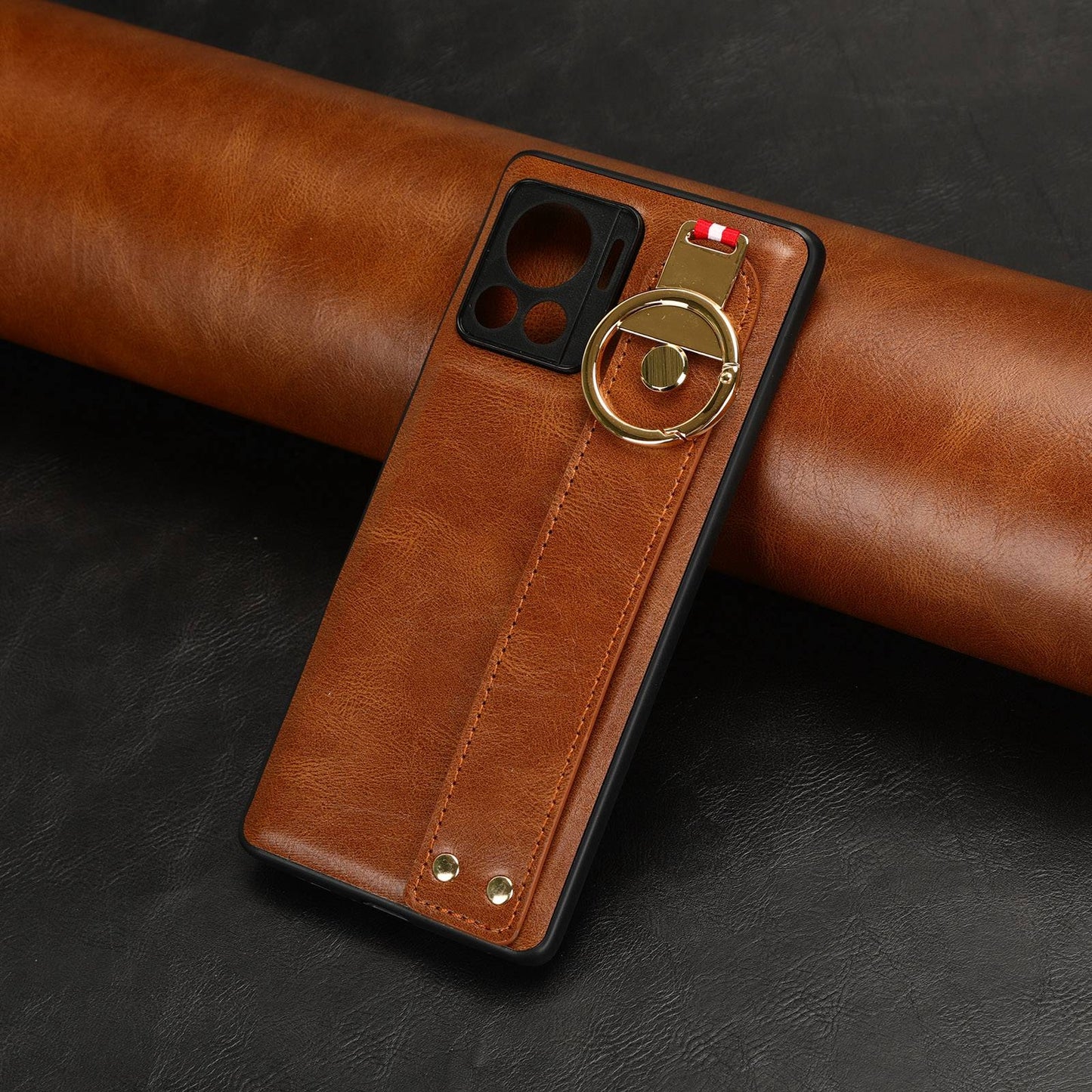 For-Motorola-Edge-30-Ultra-Wristband-Leather-Back-Phone-Case(Brown)
