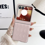 For-Motorola-Razr-50-Ultra-Pearlescent-Paint-Diamond-Shaped-Checkered-Leather-Phone-Case(Pink)