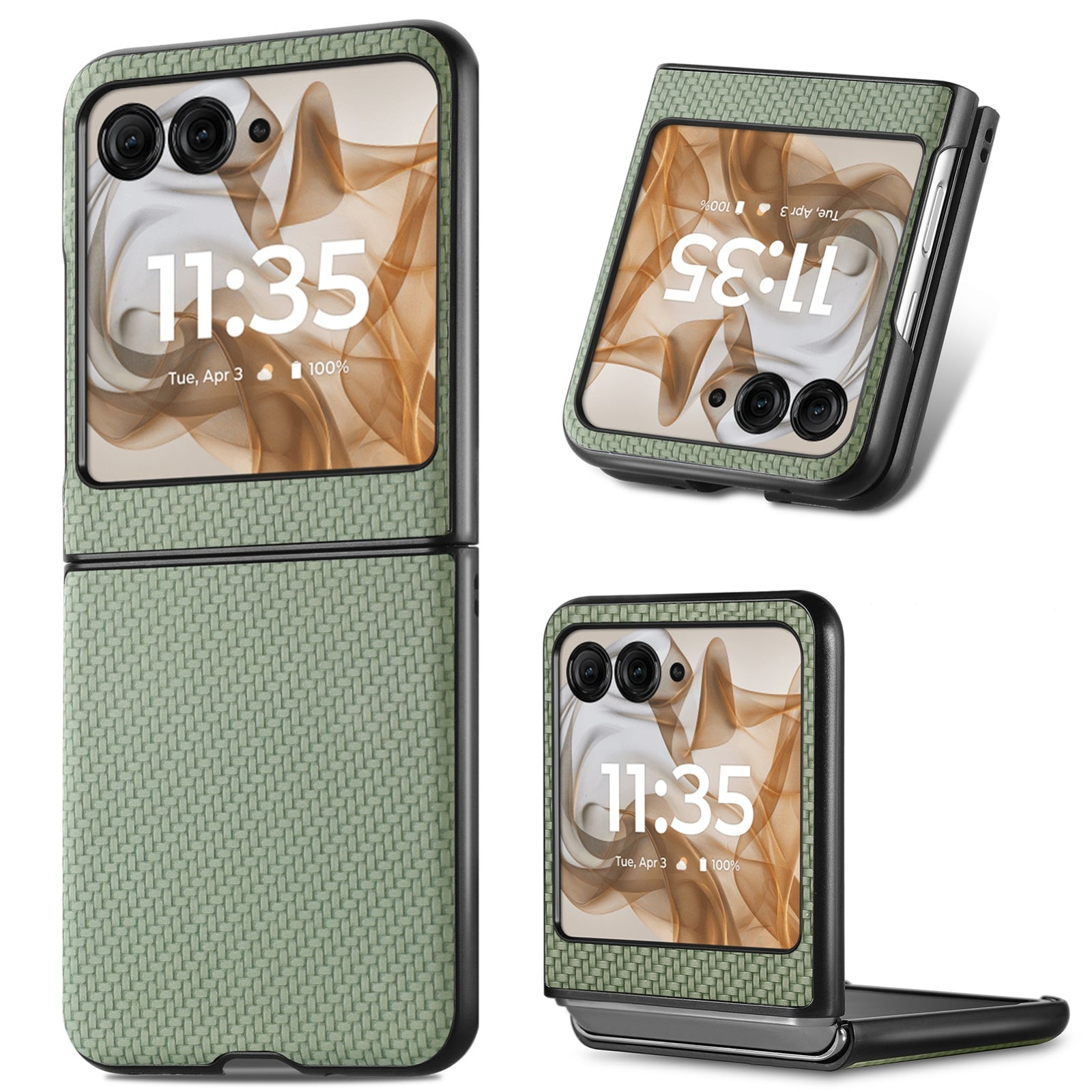 For-Motorola-Razr-50-Ultra-Carbon-Fiber-Texture-Leather-Back-Phone-Case(Green)