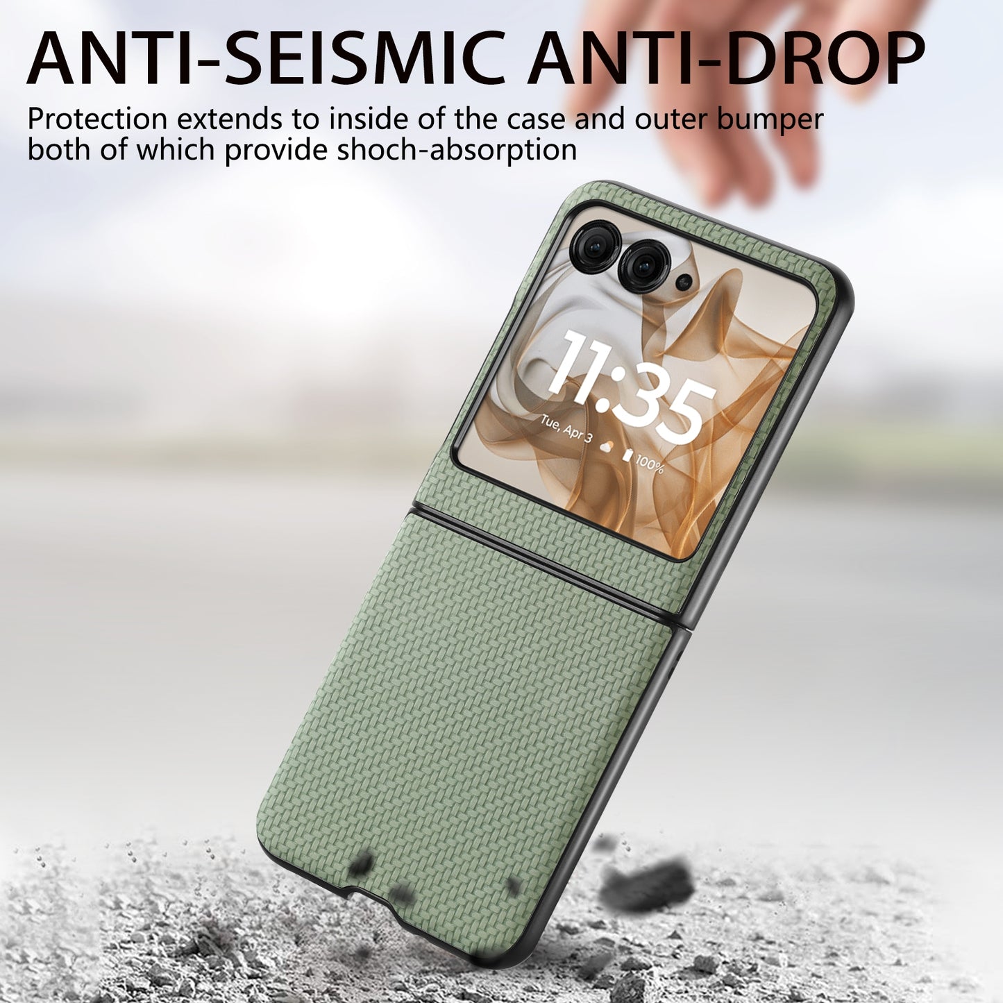For-Motorola-Razr-50-Ultra-Carbon-Fiber-Texture-Leather-Back-Phone-Case(Green)