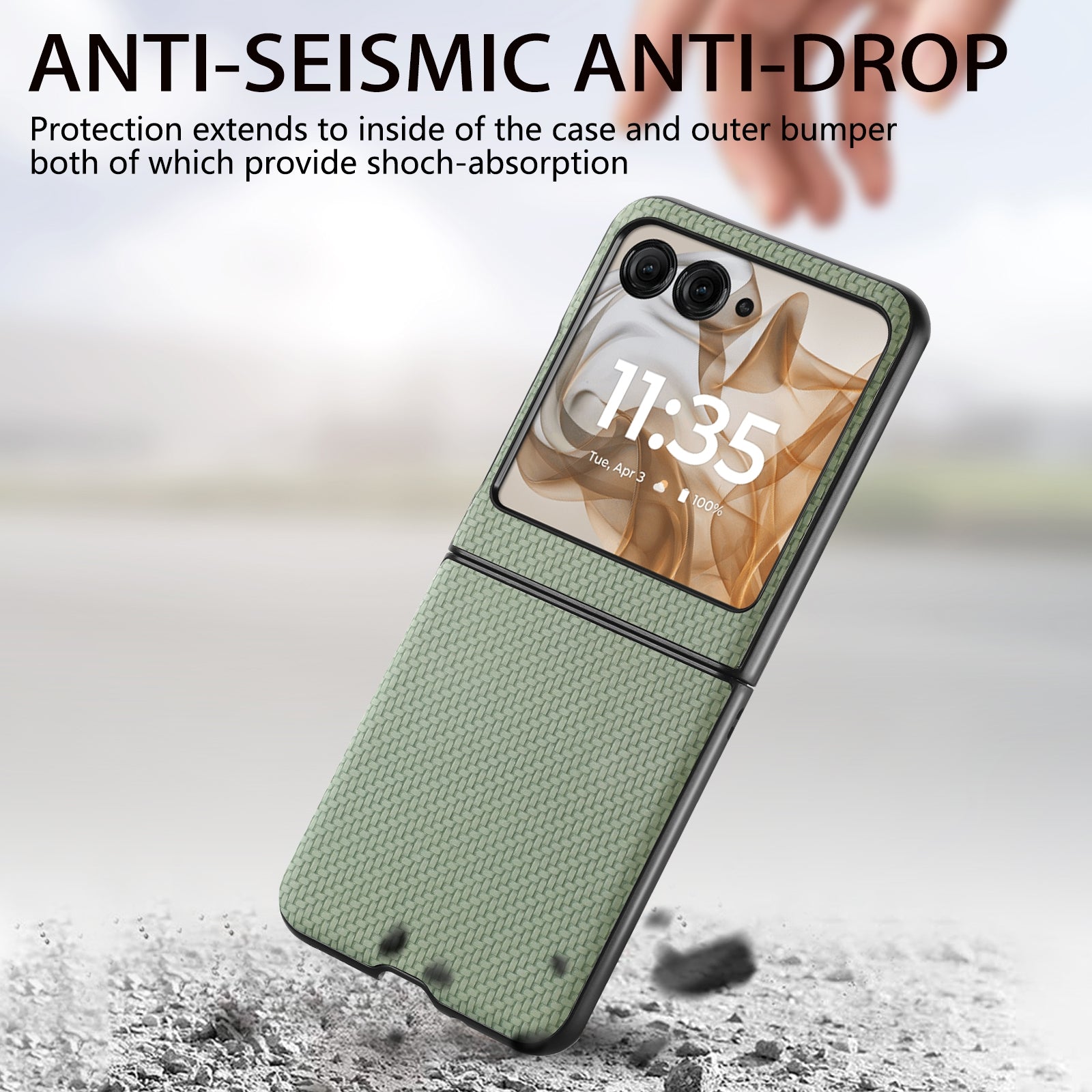 For-Motorola-Razr-50-Ultra-Carbon-Fiber-Texture-Leather-Back-Phone-Case(Green)