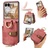 For-Motorola-Razr-50-Ultra-Retro-Ring-Vertical-Zipper-Wallet-Phone-Case(Pink)