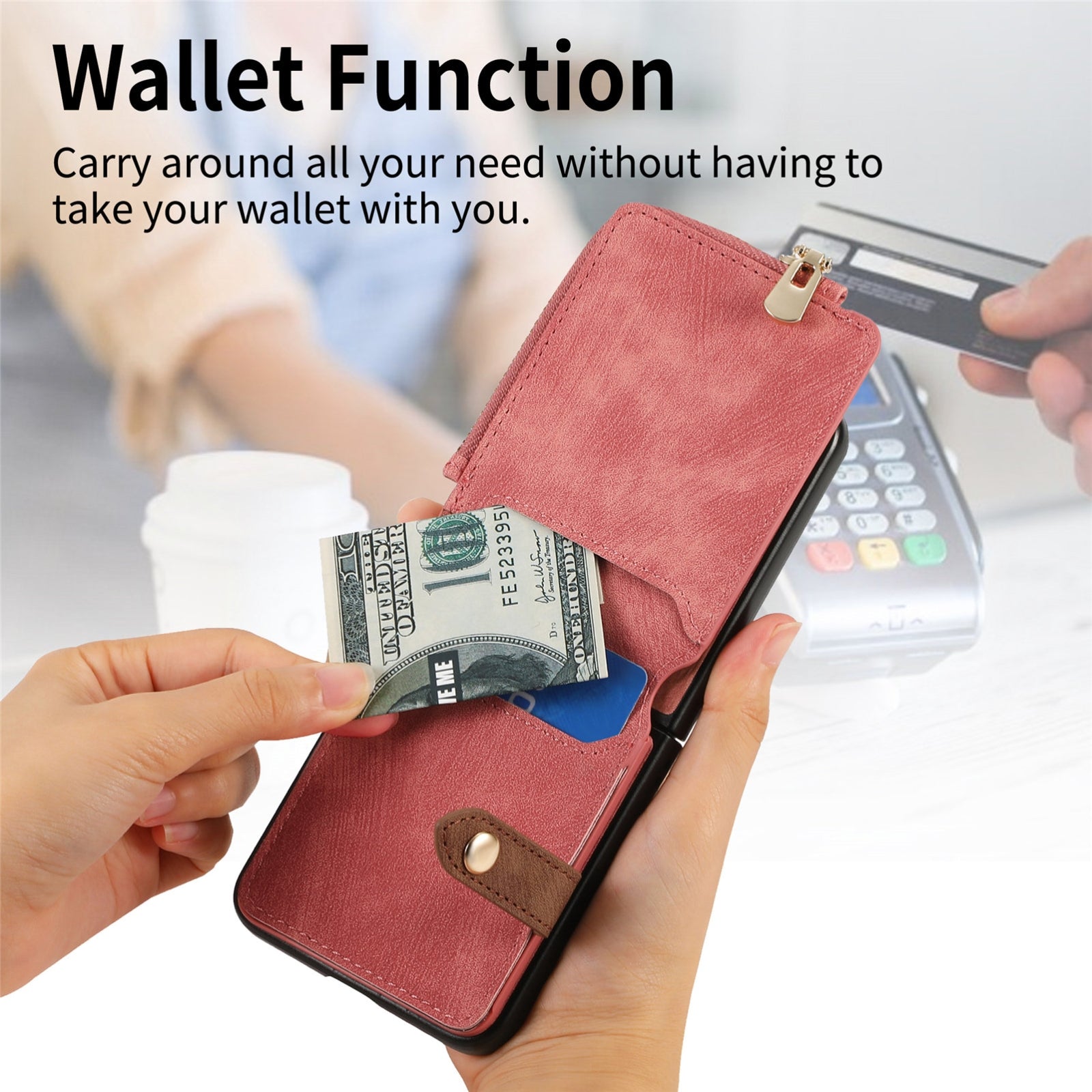 For-Motorola-Razr-50-Ultra-Retro-Ring-Vertical-Zipper-Wallet-Phone-Case(Pink)