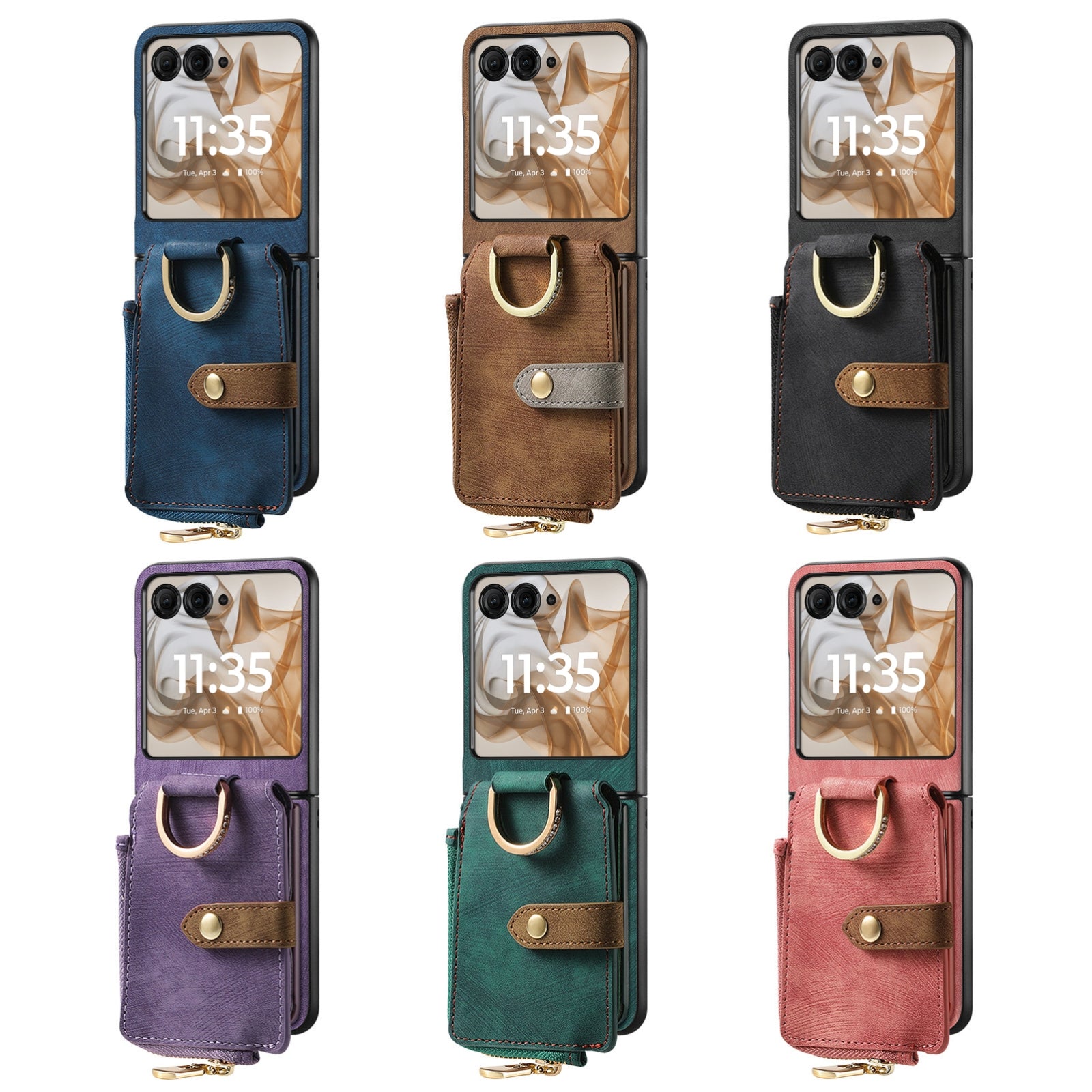 For-Motorola-Razr-50-Ultra-Retro-Ring-Vertical-Zipper-Wallet-Phone-Case(Pink)