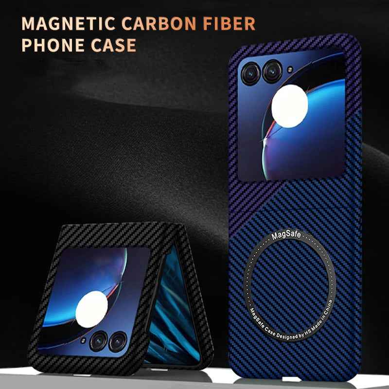 For-Motorola-Razr-50-Ultra-Carbon-Fiber-Texture-MagSafe-Magnetic-Phone-Case(Black)