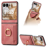 For-Motorola-Razr-50-Ultra-Retro-Skin-feel-Ring-Card-Bag-Phone-Case(Pink)