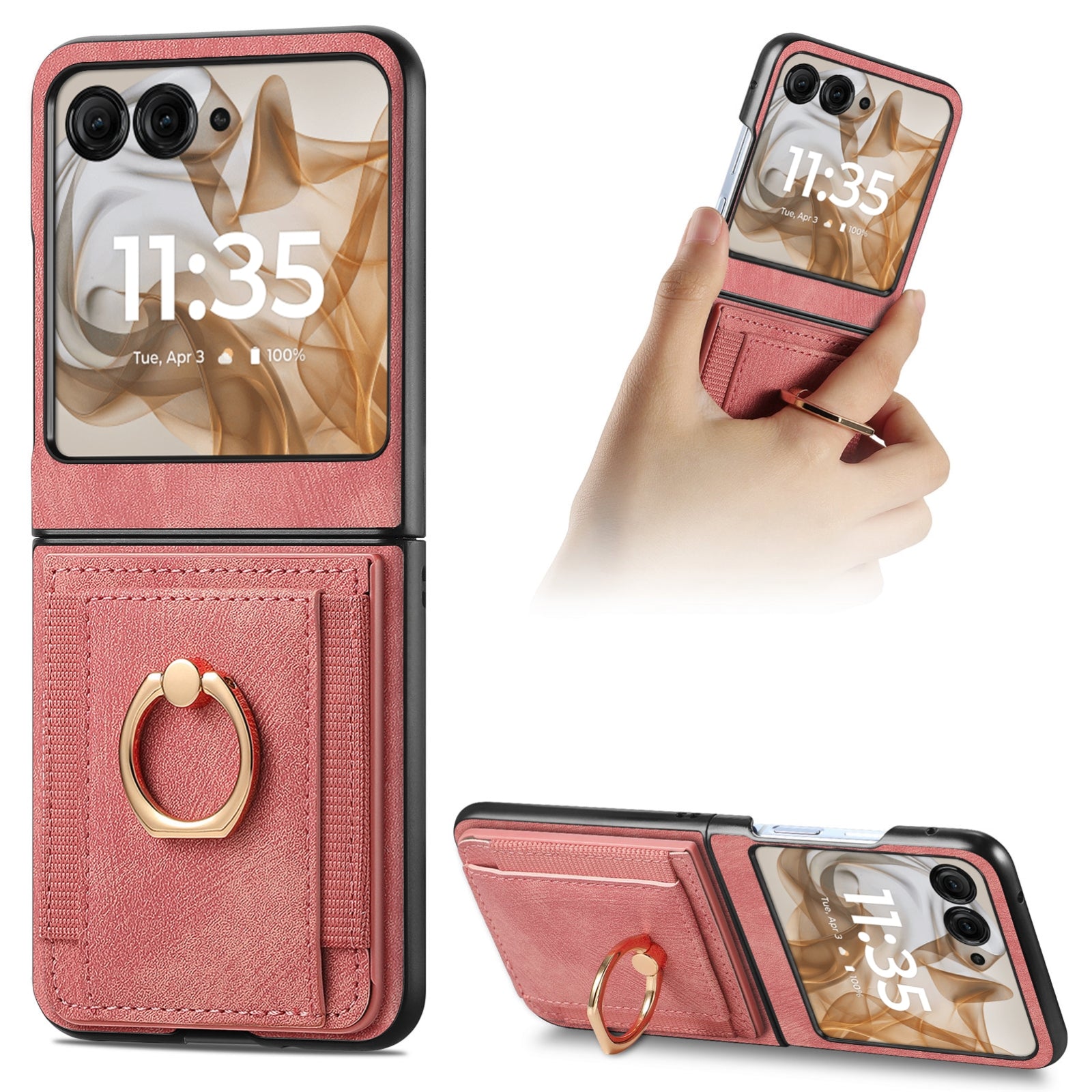 For-Motorola-Razr-50-Ultra-Retro-Skin-feel-Ring-Card-Bag-Phone-Case(Pink)