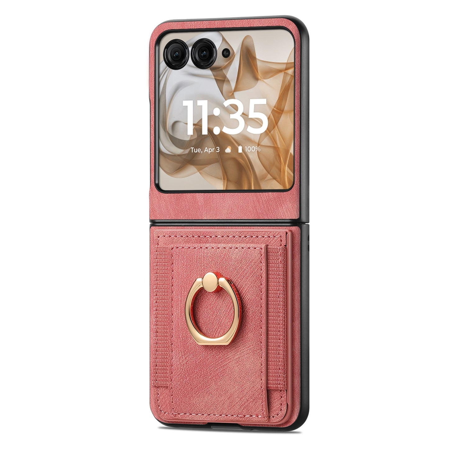 For-Motorola-Razr-50-Ultra-Retro-Skin-feel-Ring-Card-Bag-Phone-Case(Pink)