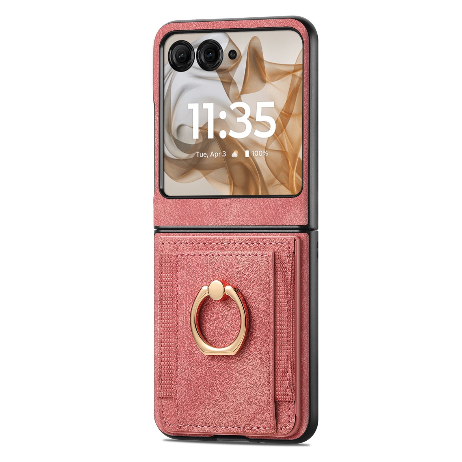 For-Motorola-Razr-50-Ultra-Retro-Skin-feel-Ring-Card-Bag-Phone-Case(Pink)