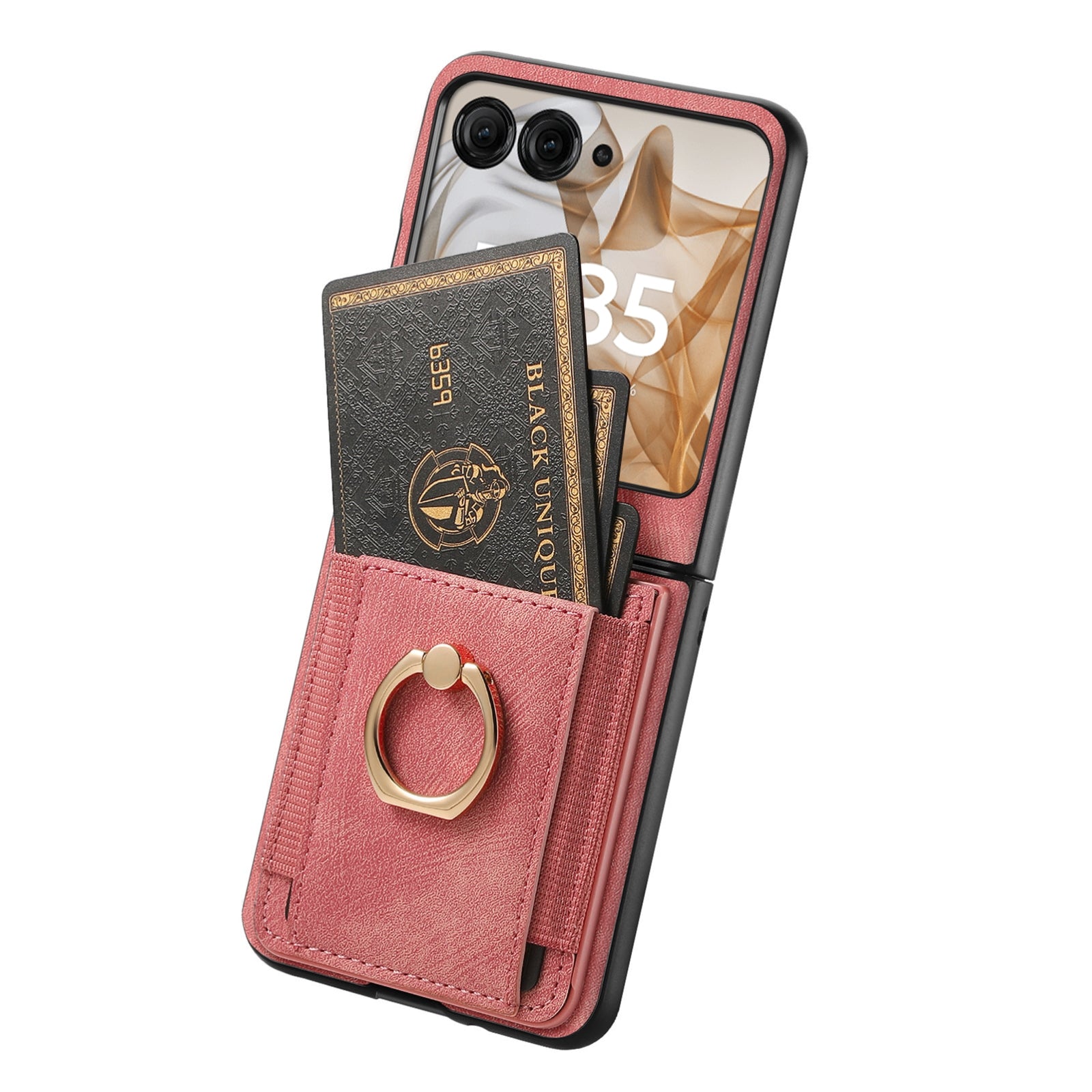 For-Motorola-Razr-50-Ultra-Retro-Skin-feel-Ring-Card-Bag-Phone-Case(Pink)