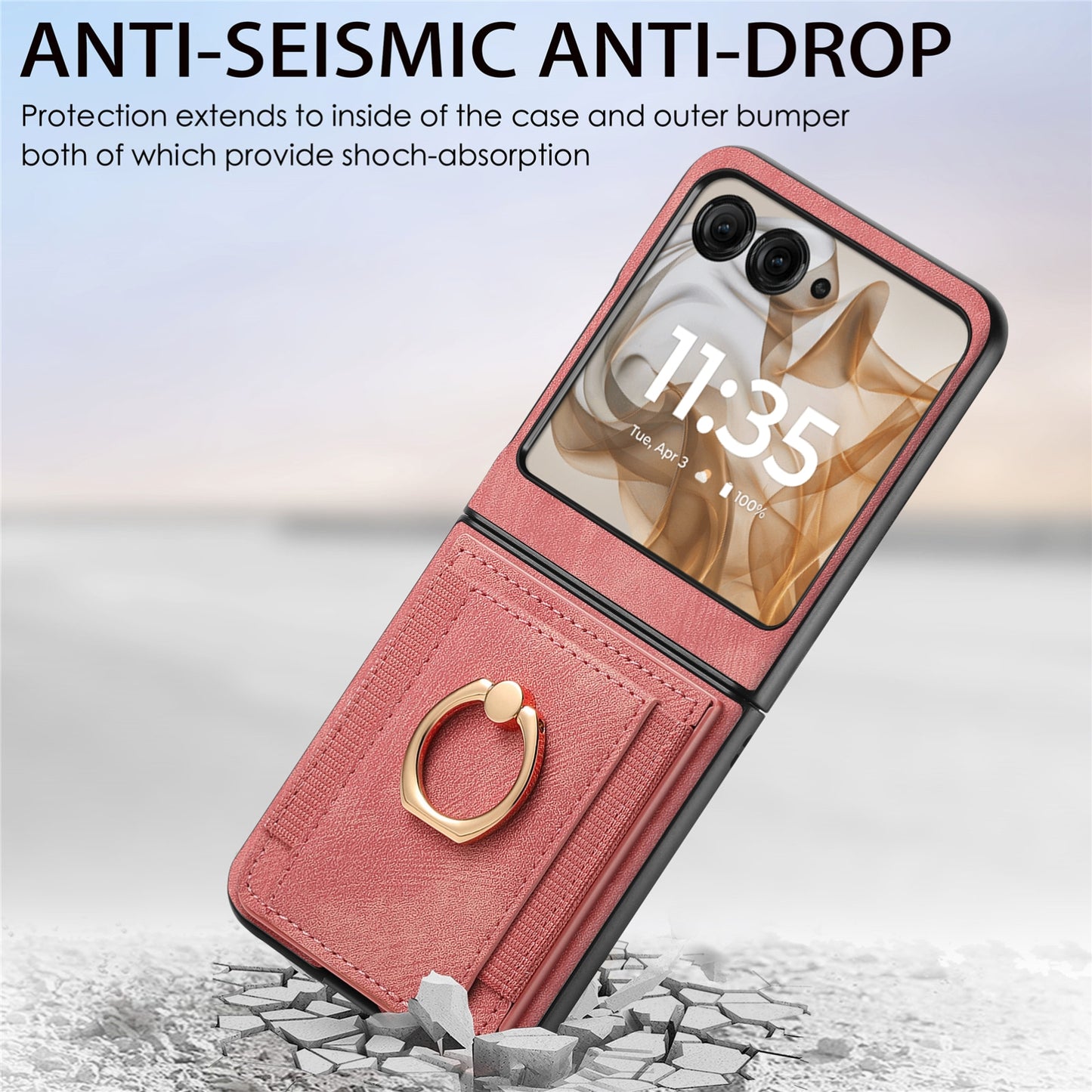 For-Motorola-Razr-50-Ultra-Retro-Skin-feel-Ring-Card-Bag-Phone-Case(Pink)