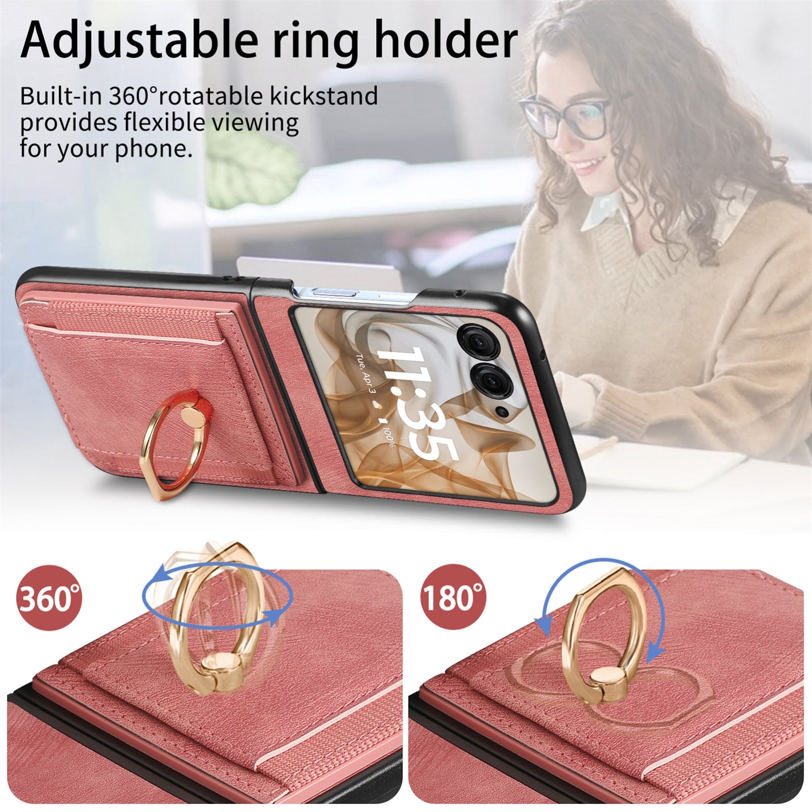 For-Motorola-Razr-50-Ultra-Retro-Skin-feel-Ring-Card-Bag-Phone-Case(Pink)
