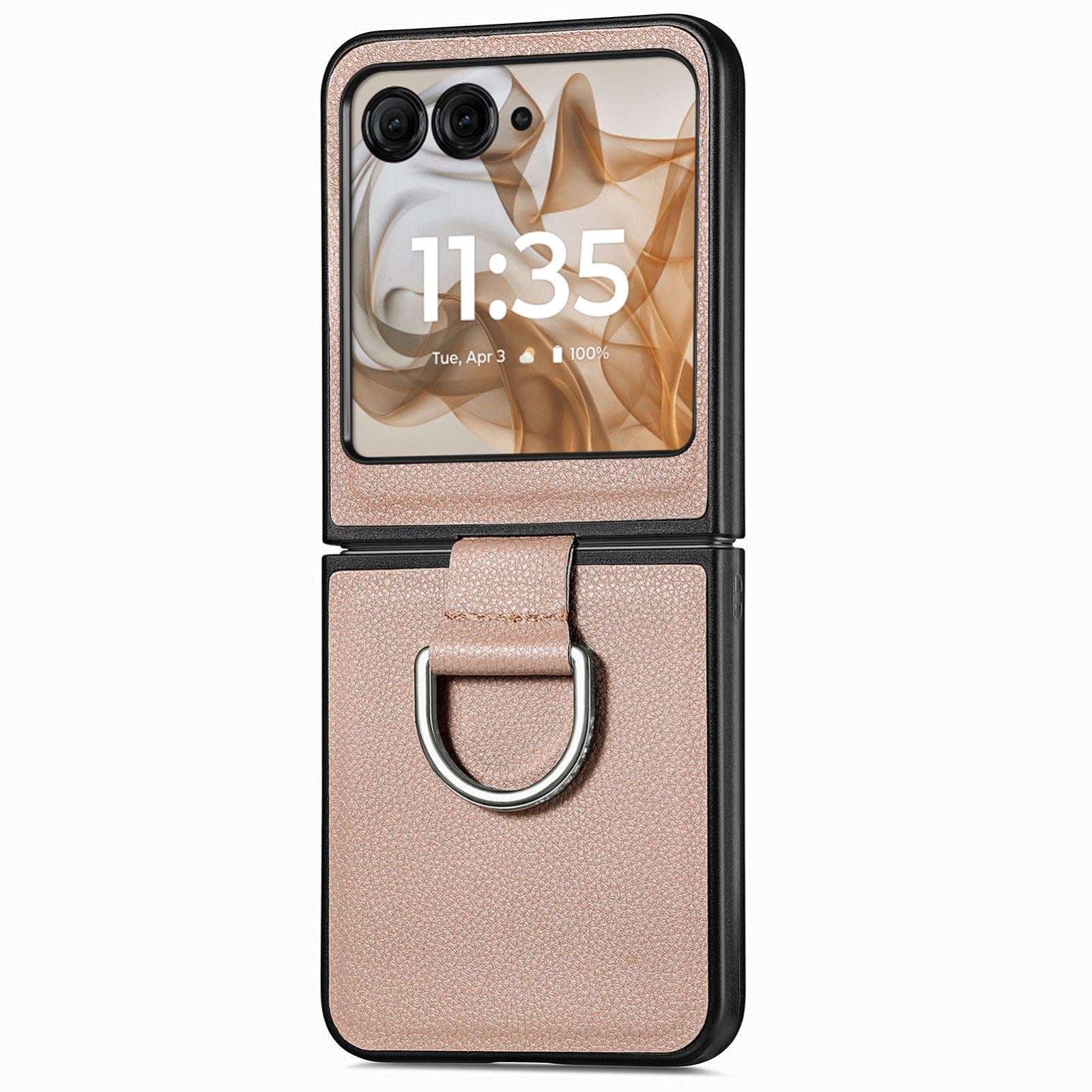 For-Motorola-Razr-50-Ultra-Litchi-Texture-Leather-Ring-Fold-Phone-Case(Gray)
