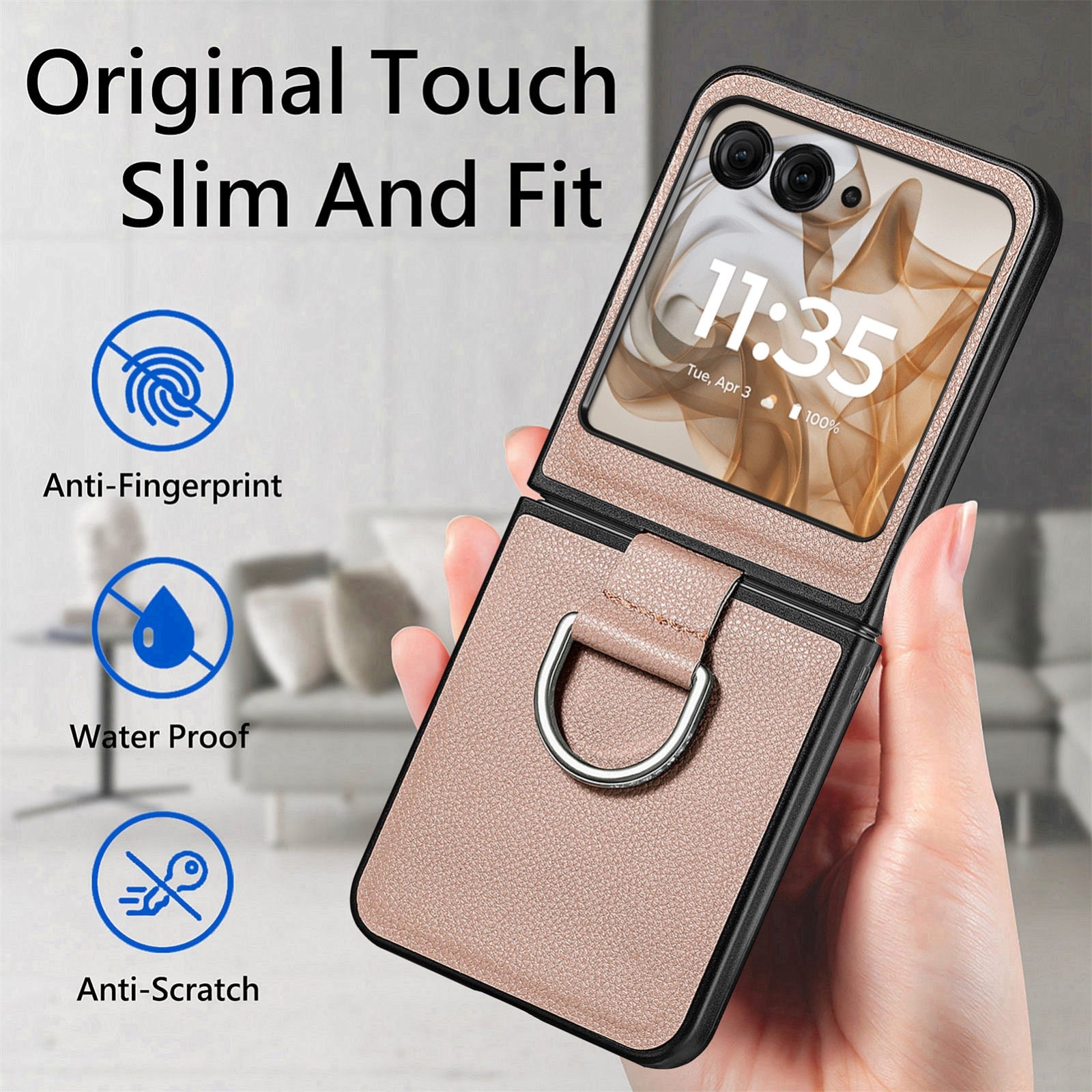 For-Motorola-Razr-50-Ultra-Litchi-Texture-Leather-Ring-Fold-Phone-Case(Gray)