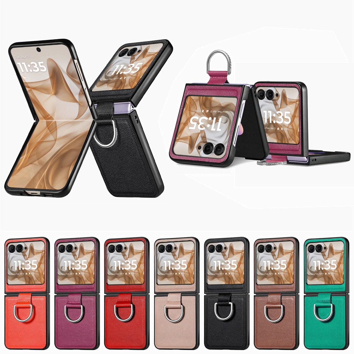 For-Motorola-Razr-50-Ultra-Litchi-Texture-Leather-Ring-Fold-Phone-Case(Gray)