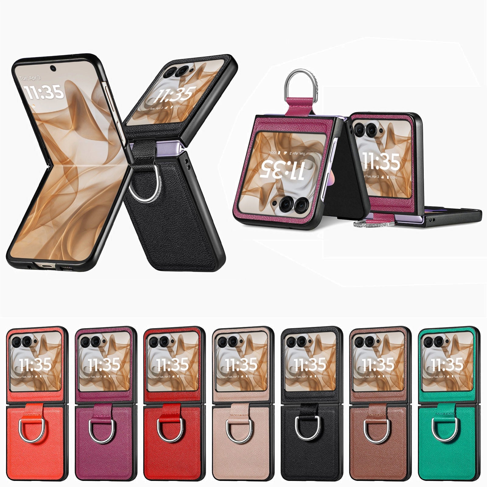For-Motorola-Razr-50-Ultra-Litchi-Texture-Leather-Ring-Fold-Phone-Case(Gray)