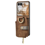 For-Motorola-Razr-50-Ultra-Retro-Ring-Vertical-Zipper-Wallet-Phone-Case(Brown)