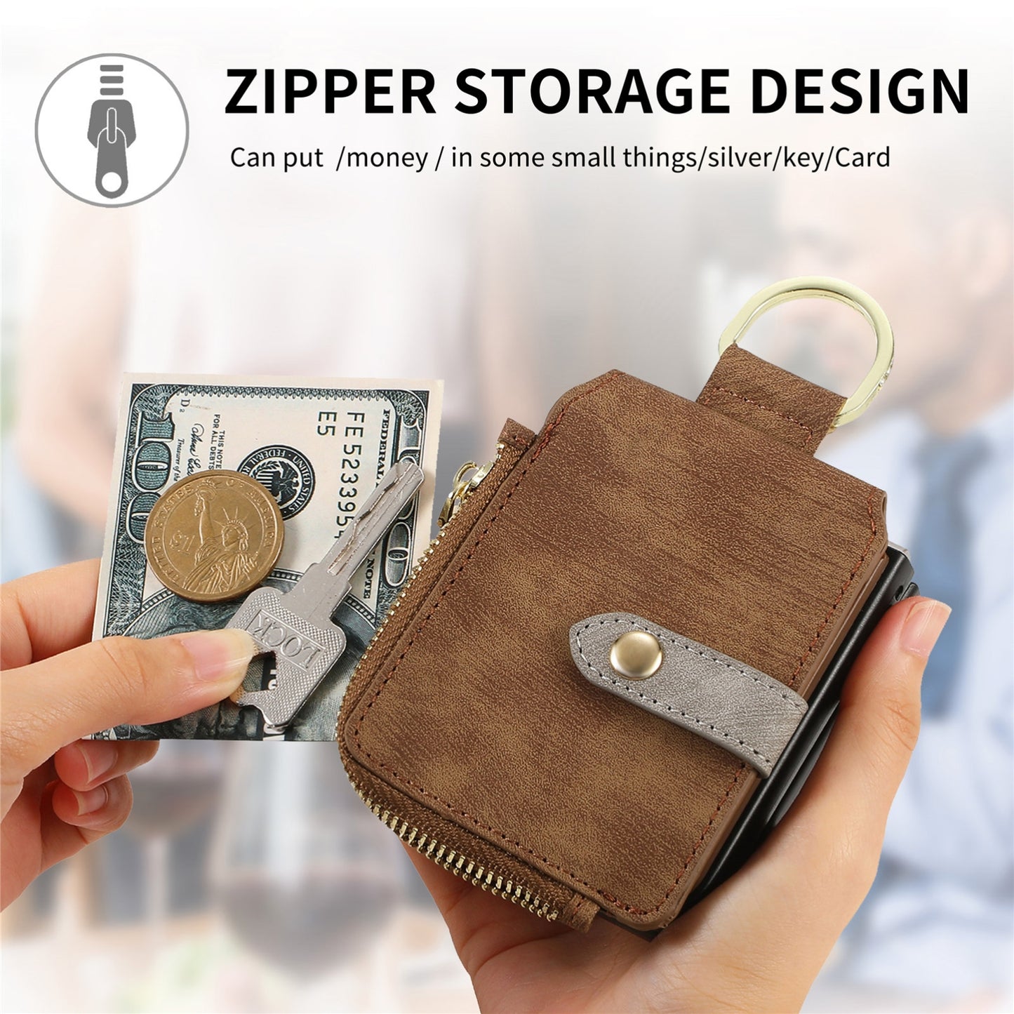 For-Motorola-Razr-50-Ultra-Retro-Ring-Vertical-Zipper-Wallet-Phone-Case(Brown)