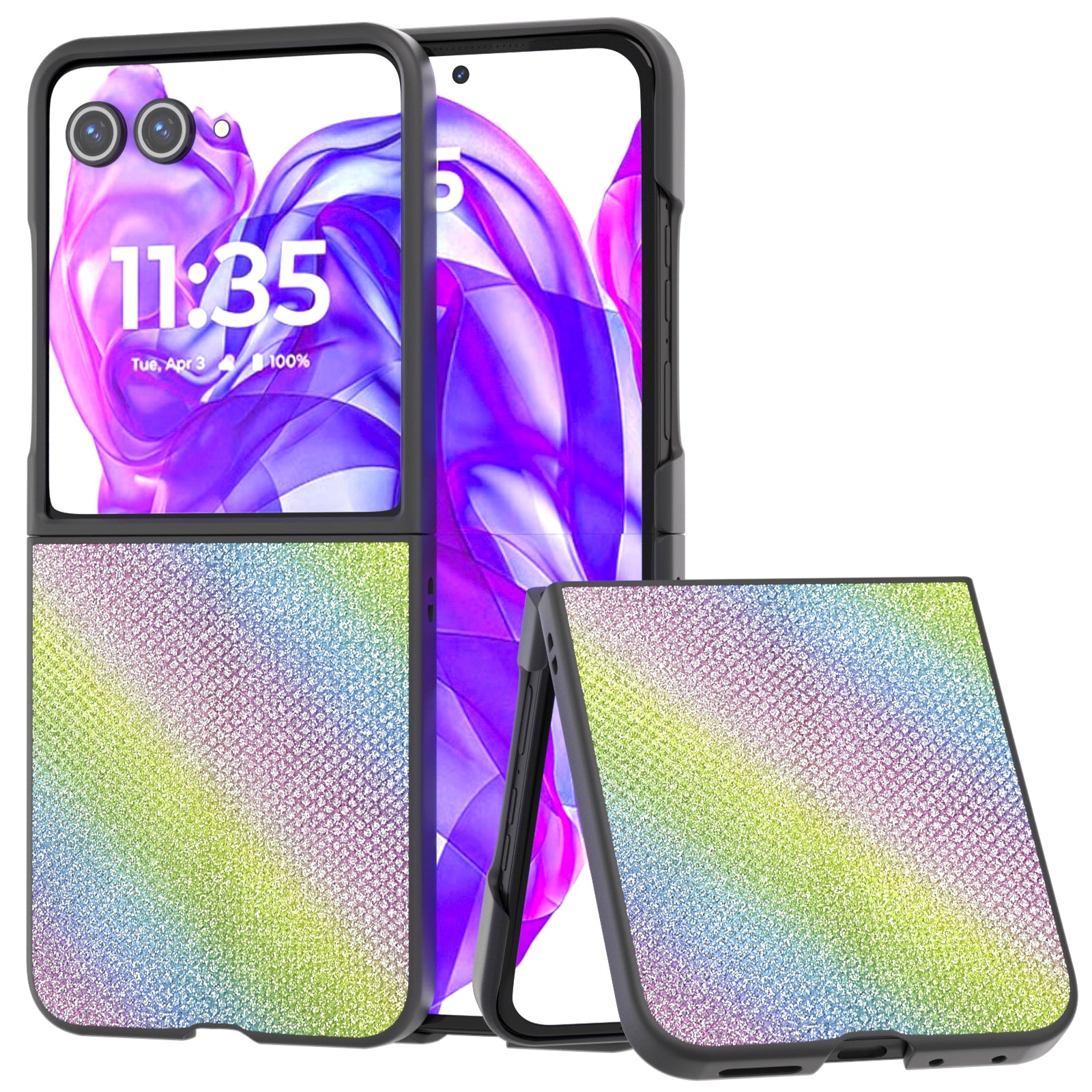 For-Motorola-Razr-50-Ultra-Diamond-Series-Black-Edge-Phone-Case(Rainbow)