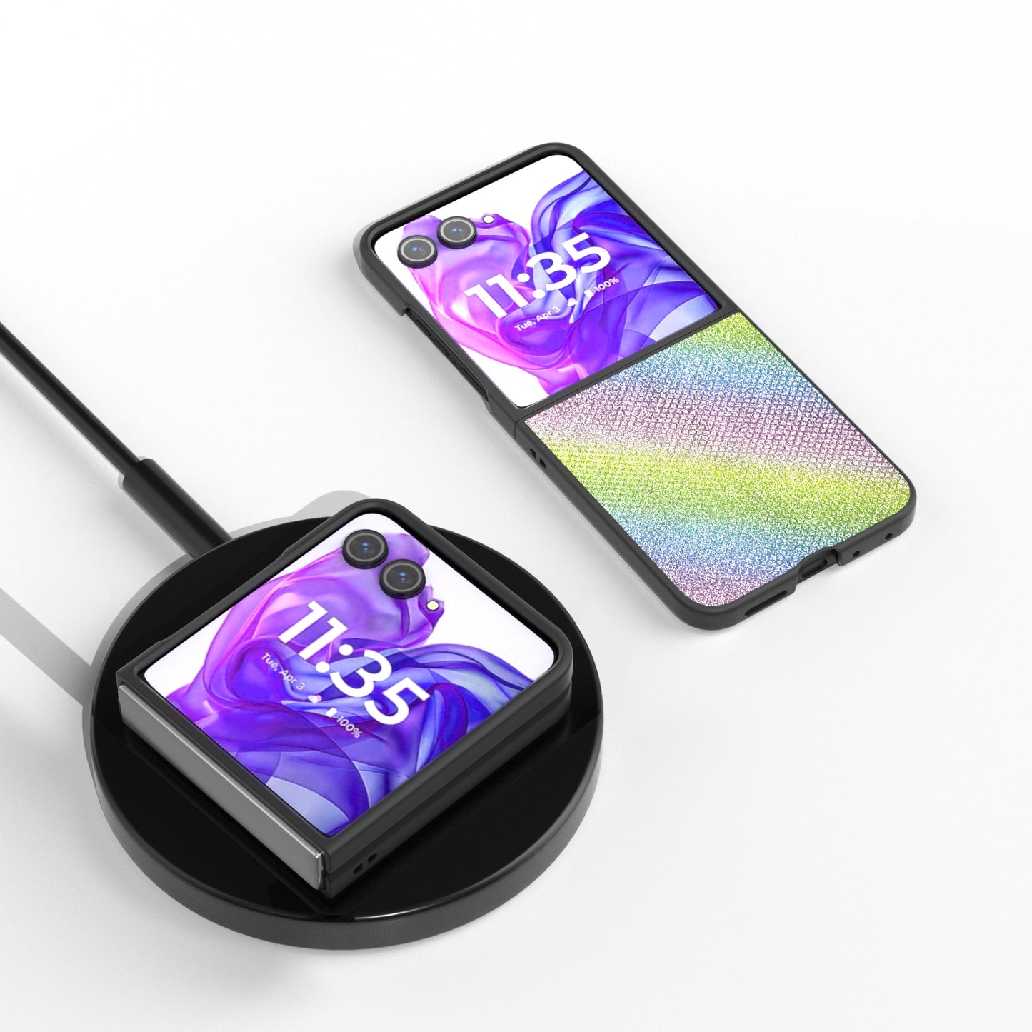 For-Motorola-Razr-50-Ultra-Diamond-Series-Black-Edge-Phone-Case(Rainbow)